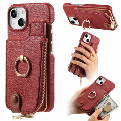 For iPhone 13 Litchi Leather Oil Edge Ring Zipper Wallet Back Phone Case(Red) - iPhone 13 Cases by buy2fix | Online Shopping UK | buy2fix