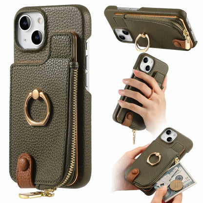 For iPhone 13 Litchi Leather Oil Edge Ring Zipper Wallet Back Phone Case(Green) - iPhone 13 Cases by buy2fix | Online Shopping UK | buy2fix