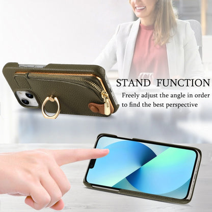 For iPhone 13 Litchi Leather Oil Edge Ring Zipper Wallet Back Phone Case(Green) - iPhone 13 Cases by buy2fix | Online Shopping UK | buy2fix