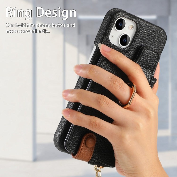 For iPhone 14 Plus Litchi Leather Oil Edge Ring Zipper Wallet Back Phone Case(Black) - iPhone 14 Plus Cases by buy2fix | Online Shopping UK | buy2fix
