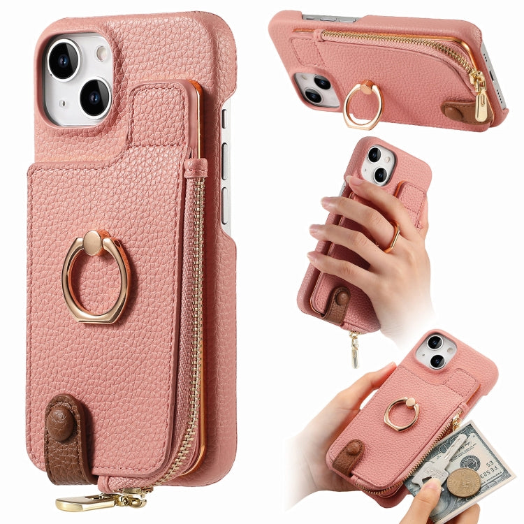 For iPhone 14 Plus Litchi Leather Oil Edge Ring Zipper Wallet Back Phone Case(Pink) - iPhone 14 Plus Cases by buy2fix | Online Shopping UK | buy2fix