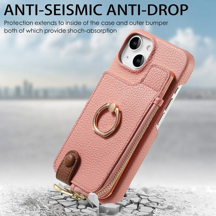 For iPhone 14 Plus Litchi Leather Oil Edge Ring Zipper Wallet Back Phone Case(Pink) - iPhone 14 Plus Cases by buy2fix | Online Shopping UK | buy2fix