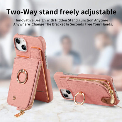 For iPhone 14 Plus Litchi Leather Oil Edge Ring Zipper Wallet Back Phone Case(Pink) - iPhone 14 Plus Cases by buy2fix | Online Shopping UK | buy2fix
