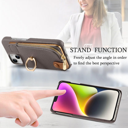 For iPhone 14 Plus Litchi Leather Oil Edge Ring Zipper Wallet Back Phone Case(Grey) - iPhone 14 Plus Cases by buy2fix | Online Shopping UK | buy2fix