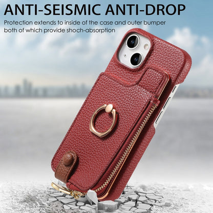 For iPhone 14 Plus Litchi Leather Oil Edge Ring Zipper Wallet Back Phone Case(Red) - iPhone 14 Plus Cases by buy2fix | Online Shopping UK | buy2fix