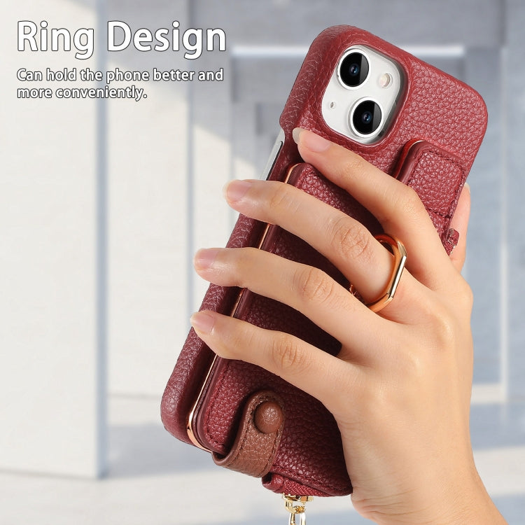 For iPhone 14 Plus Litchi Leather Oil Edge Ring Zipper Wallet Back Phone Case(Red) - iPhone 14 Plus Cases by buy2fix | Online Shopping UK | buy2fix