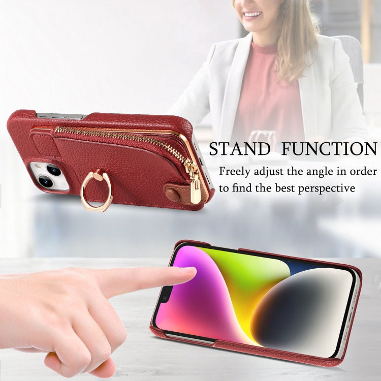 For iPhone 14 Plus Litchi Leather Oil Edge Ring Zipper Wallet Back Phone Case(Red) - iPhone 14 Plus Cases by buy2fix | Online Shopping UK | buy2fix