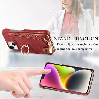 For iPhone 14 Plus Litchi Leather Oil Edge Ring Zipper Wallet Back Phone Case(Red) - iPhone 14 Plus Cases by buy2fix | Online Shopping UK | buy2fix