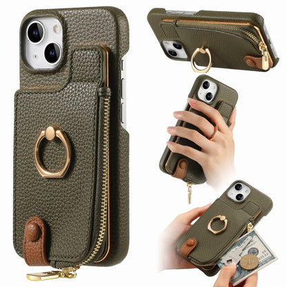 For iPhone 14 Plus Litchi Leather Oil Edge Ring Zipper Wallet Back Phone Case(Green) - iPhone 14 Plus Cases by buy2fix | Online Shopping UK | buy2fix