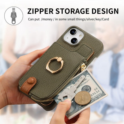For iPhone 14 Plus Litchi Leather Oil Edge Ring Zipper Wallet Back Phone Case(Green) - iPhone 14 Plus Cases by buy2fix | Online Shopping UK | buy2fix