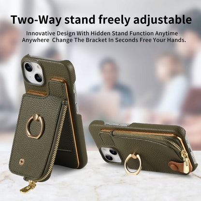 For iPhone 14 Plus Litchi Leather Oil Edge Ring Zipper Wallet Back Phone Case(Green) - iPhone 14 Plus Cases by buy2fix | Online Shopping UK | buy2fix