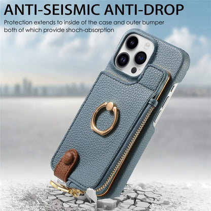 For iPhone 14 Pro Litchi Leather Oil Edge Ring Zipper Wallet Back Phone Case(Light Blue) - iPhone 14 Pro Cases by buy2fix | Online Shopping UK | buy2fix