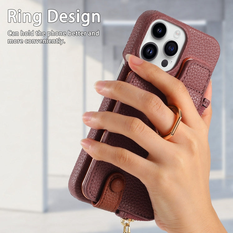 For iPhone 14 Pro Max Litchi Leather Oil Edge Ring Zipper Wallet Back Phone Case(Jujube Apricot) - iPhone 14 Pro Max Cases by buy2fix | Online Shopping UK | buy2fix