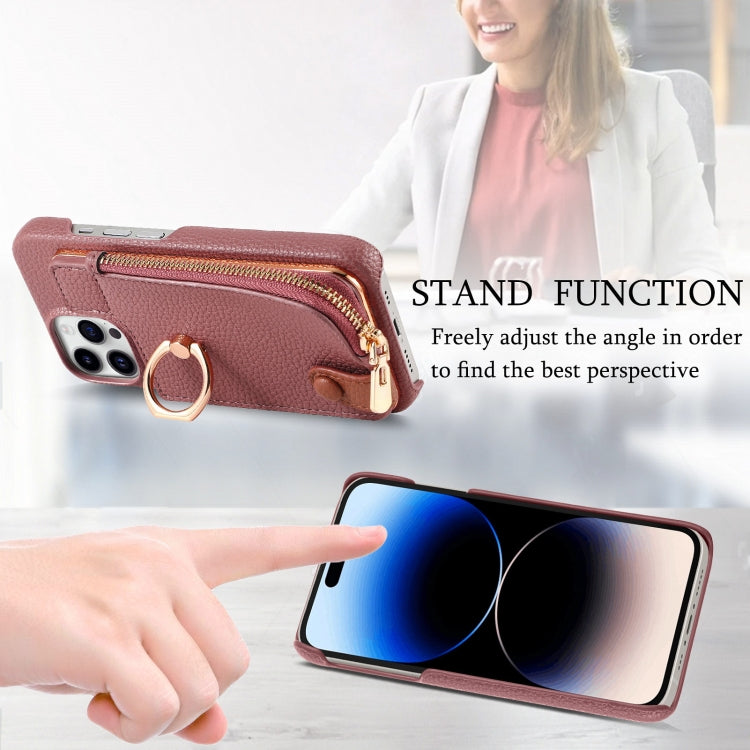 For iPhone 14 Pro Max Litchi Leather Oil Edge Ring Zipper Wallet Back Phone Case(Jujube Apricot) - iPhone 14 Pro Max Cases by buy2fix | Online Shopping UK | buy2fix