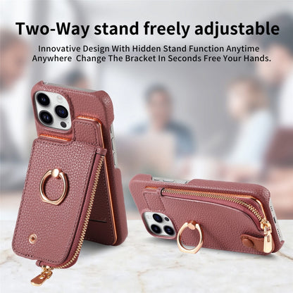 For iPhone 14 Pro Max Litchi Leather Oil Edge Ring Zipper Wallet Back Phone Case(Jujube Apricot) - iPhone 14 Pro Max Cases by buy2fix | Online Shopping UK | buy2fix