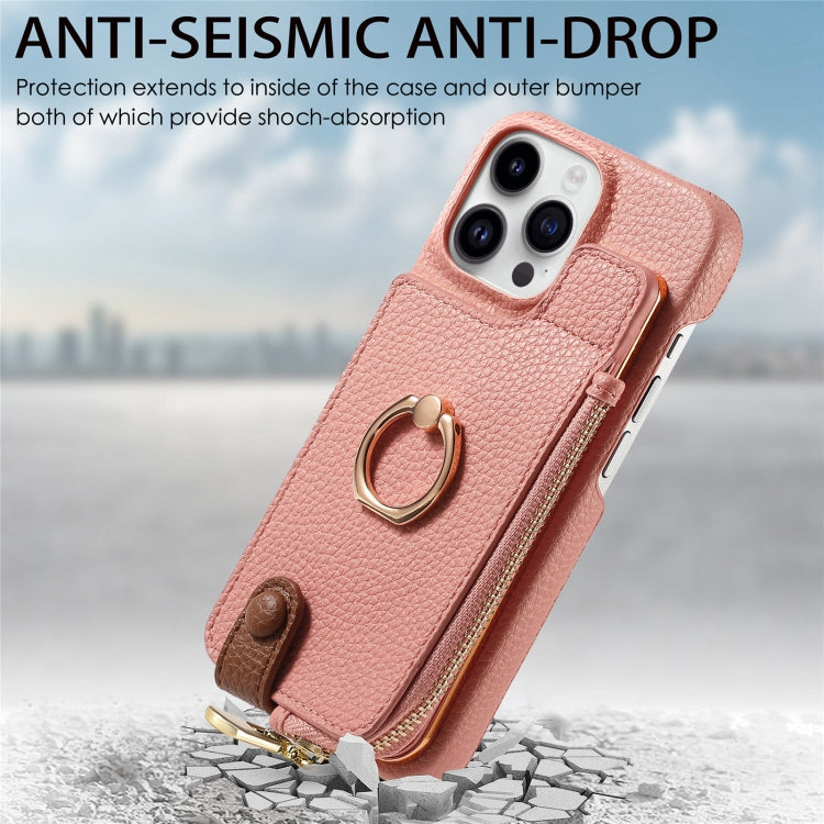For iPhone 14 Pro Max Litchi Leather Oil Edge Ring Zipper Wallet Back Phone Case(Pink) - iPhone 14 Pro Max Cases by buy2fix | Online Shopping UK | buy2fix