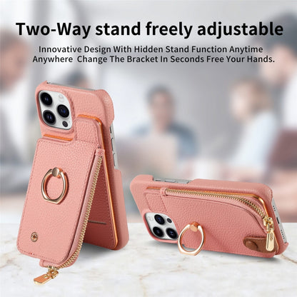 For iPhone 14 Pro Max Litchi Leather Oil Edge Ring Zipper Wallet Back Phone Case(Pink) - iPhone 14 Pro Max Cases by buy2fix | Online Shopping UK | buy2fix