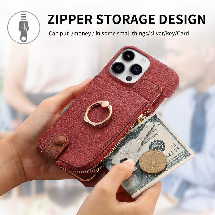 For iPhone 14 Pro Max Litchi Leather Oil Edge Ring Zipper Wallet Back Phone Case(Red) - iPhone 14 Pro Max Cases by buy2fix | Online Shopping UK | buy2fix