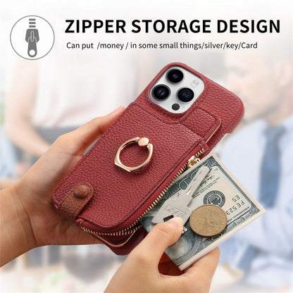 For iPhone 14 Pro Max Litchi Leather Oil Edge Ring Zipper Wallet Back Phone Case(Red) - iPhone 14 Pro Max Cases by buy2fix | Online Shopping UK | buy2fix