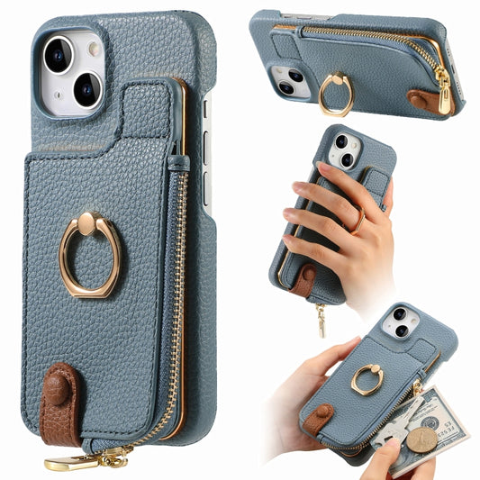 For iPhone 14 Litchi Leather Oil Edge Ring Zipper Wallet Back Phone Case(Light Blue) - iPhone 14 Cases by buy2fix | Online Shopping UK | buy2fix