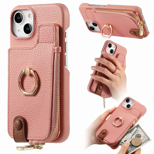 For iPhone 14 Litchi Leather Oil Edge Ring Zipper Wallet Back Phone Case(Pink) - iPhone 14 Cases by buy2fix | Online Shopping UK | buy2fix