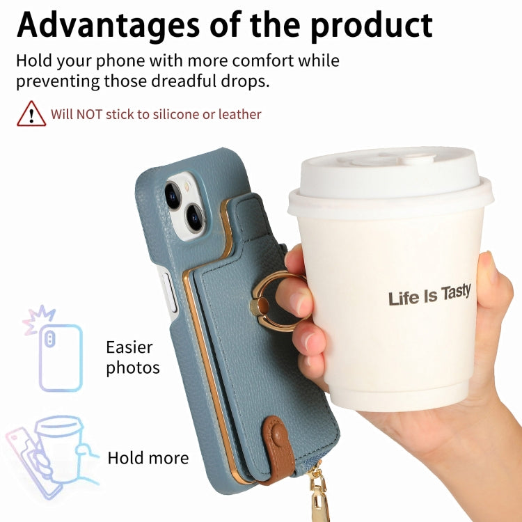 For iPhone 15 Plus Litchi Leather Oil Edge Ring Zipper Wallet Back Phone Case(Light Blue) - iPhone 15 Plus Cases by buy2fix | Online Shopping UK | buy2fix