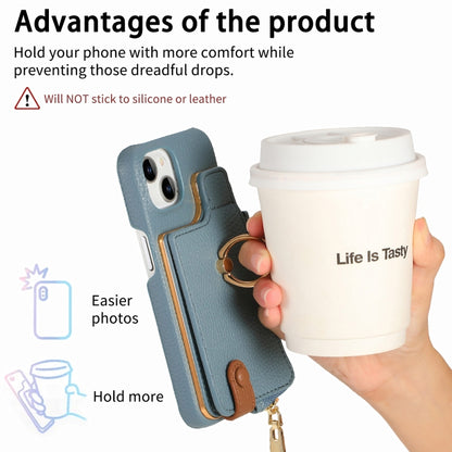 For iPhone 15 Plus Litchi Leather Oil Edge Ring Zipper Wallet Back Phone Case(Light Blue) - iPhone 15 Plus Cases by buy2fix | Online Shopping UK | buy2fix