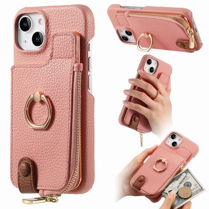 For iPhone 15 Plus Litchi Leather Oil Edge Ring Zipper Wallet Back Phone Case(Pink) - iPhone 15 Plus Cases by buy2fix | Online Shopping UK | buy2fix