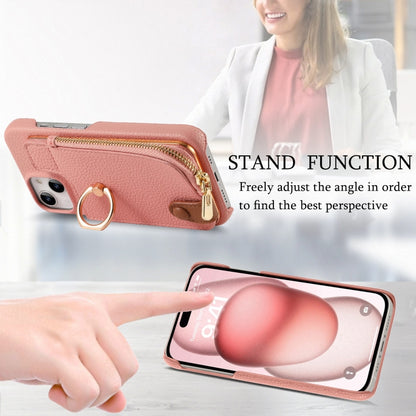 For iPhone 15 Plus Litchi Leather Oil Edge Ring Zipper Wallet Back Phone Case(Pink) - iPhone 15 Plus Cases by buy2fix | Online Shopping UK | buy2fix