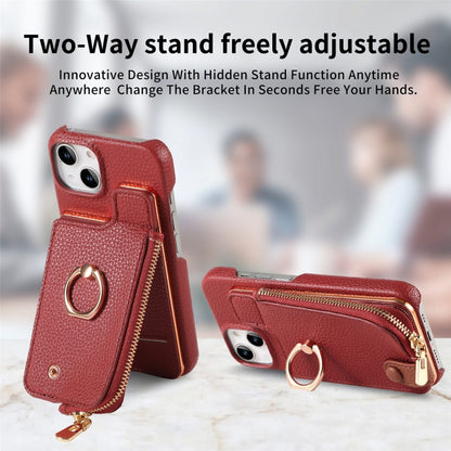 For iPhone 15 Plus Litchi Leather Oil Edge Ring Zipper Wallet Back Phone Case(Red) - iPhone 15 Plus Cases by buy2fix | Online Shopping UK | buy2fix