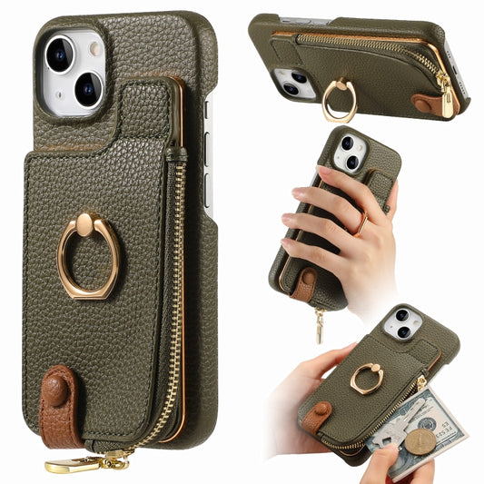 For iPhone 15 Plus Litchi Leather Oil Edge Ring Zipper Wallet Back Phone Case(Green) - iPhone 15 Plus Cases by buy2fix | Online Shopping UK | buy2fix