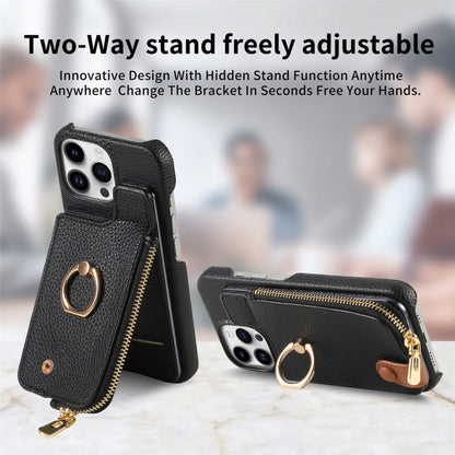 For iPhone 15 Pro Max Litchi Leather Oil Edge Ring Zipper Wallet Back Phone Case(Black) - iPhone 15 Pro Max Cases by buy2fix | Online Shopping UK | buy2fix