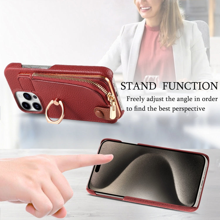For iPhone 15 Pro Max Litchi Leather Oil Edge Ring Zipper Wallet Back Phone Case(Red) - iPhone 15 Pro Max Cases by buy2fix | Online Shopping UK | buy2fix