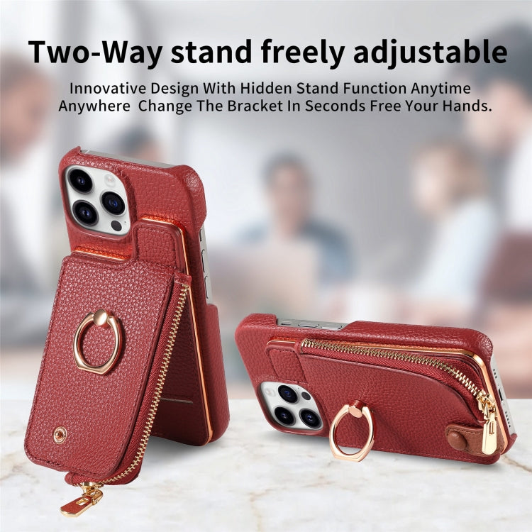 For iPhone 15 Pro Max Litchi Leather Oil Edge Ring Zipper Wallet Back Phone Case(Red) - iPhone 15 Pro Max Cases by buy2fix | Online Shopping UK | buy2fix