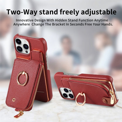 For iPhone 15 Pro Max Litchi Leather Oil Edge Ring Zipper Wallet Back Phone Case(Red) - iPhone 15 Pro Max Cases by buy2fix | Online Shopping UK | buy2fix