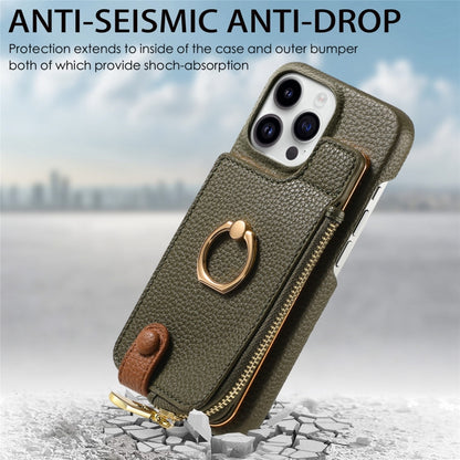 For iPhone 15 Pro Max Litchi Leather Oil Edge Ring Zipper Wallet Back Phone Case(Green) - iPhone 15 Pro Max Cases by buy2fix | Online Shopping UK | buy2fix