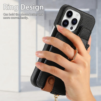 For iPhone 15 Pro Litchi Leather Oil Edge Ring Zipper Wallet Back Phone Case(Black) - iPhone 15 Pro Cases by buy2fix | Online Shopping UK | buy2fix
