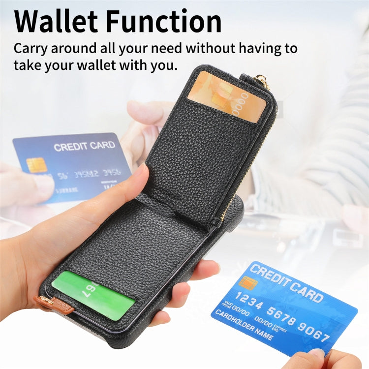 For iPhone 15 Pro Litchi Leather Oil Edge Ring Zipper Wallet Back Phone Case(Black) - iPhone 15 Pro Cases by buy2fix | Online Shopping UK | buy2fix