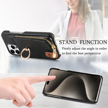 For iPhone 15 Pro Litchi Leather Oil Edge Ring Zipper Wallet Back Phone Case(Black) - iPhone 15 Pro Cases by buy2fix | Online Shopping UK | buy2fix