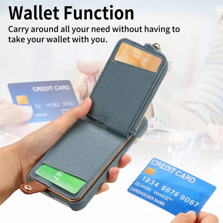 For iPhone 15 Pro Litchi Leather Oil Edge Ring Zipper Wallet Back Phone Case(Light Blue) - iPhone 15 Pro Cases by buy2fix | Online Shopping UK | buy2fix
