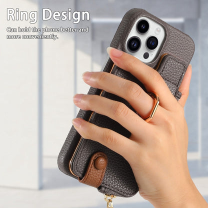 For iPhone 15 Pro Litchi Leather Oil Edge Ring Zipper Wallet Back Phone Case(Grey) - iPhone 15 Pro Cases by buy2fix | Online Shopping UK | buy2fix