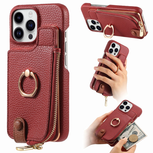 For iPhone 15 Pro Litchi Leather Oil Edge Ring Zipper Wallet Back Phone Case(Red) - iPhone 15 Pro Cases by buy2fix | Online Shopping UK | buy2fix
