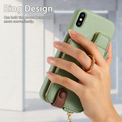 For iPhone X / XS Litchi Leather Oil Edge Ring Zipper Wallet Back Phone Case(Tea Green) - More iPhone Cases by buy2fix | Online Shopping UK | buy2fix