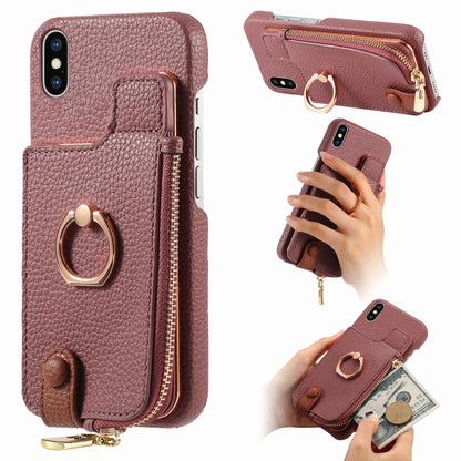 For iPhone X / XS Litchi Leather Oil Edge Ring Zipper Wallet Back Phone Case(Jujube Apricot) - More iPhone Cases by buy2fix | Online Shopping UK | buy2fix