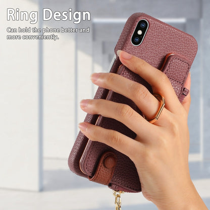 For iPhone X / XS Litchi Leather Oil Edge Ring Zipper Wallet Back Phone Case(Jujube Apricot) - More iPhone Cases by buy2fix | Online Shopping UK | buy2fix