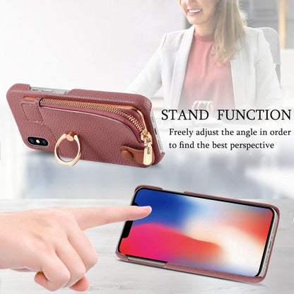 For iPhone X / XS Litchi Leather Oil Edge Ring Zipper Wallet Back Phone Case(Jujube Apricot) - More iPhone Cases by buy2fix | Online Shopping UK | buy2fix