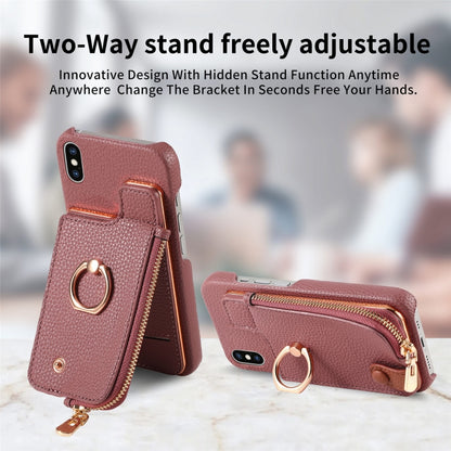 For iPhone X / XS Litchi Leather Oil Edge Ring Zipper Wallet Back Phone Case(Jujube Apricot) - More iPhone Cases by buy2fix | Online Shopping UK | buy2fix