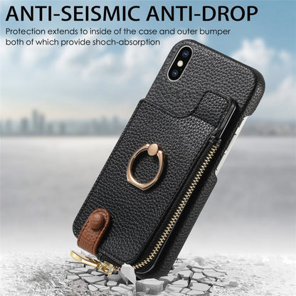For iPhone X / XS Litchi Leather Oil Edge Ring Zipper Wallet Back Phone Case(Black) - More iPhone Cases by buy2fix | Online Shopping UK | buy2fix