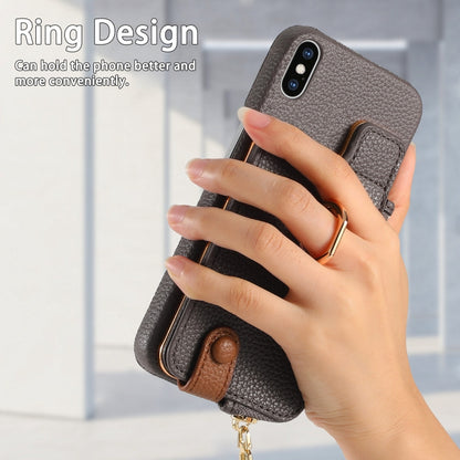 For iPhone X / XS Litchi Leather Oil Edge Ring Zipper Wallet Back Phone Case(Grey) - More iPhone Cases by buy2fix | Online Shopping UK | buy2fix
