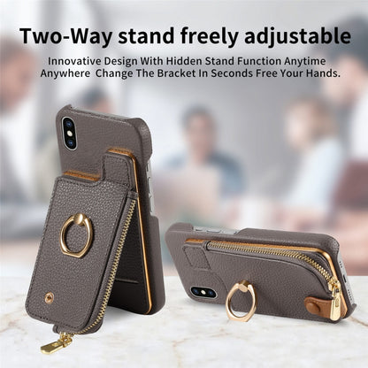 For iPhone X / XS Litchi Leather Oil Edge Ring Zipper Wallet Back Phone Case(Grey) - More iPhone Cases by buy2fix | Online Shopping UK | buy2fix